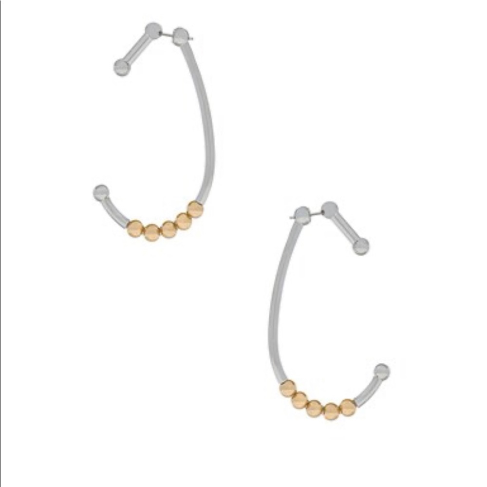Alexander Wang Two-Tone Silver Hoop Earrings with Gold Bead Accents